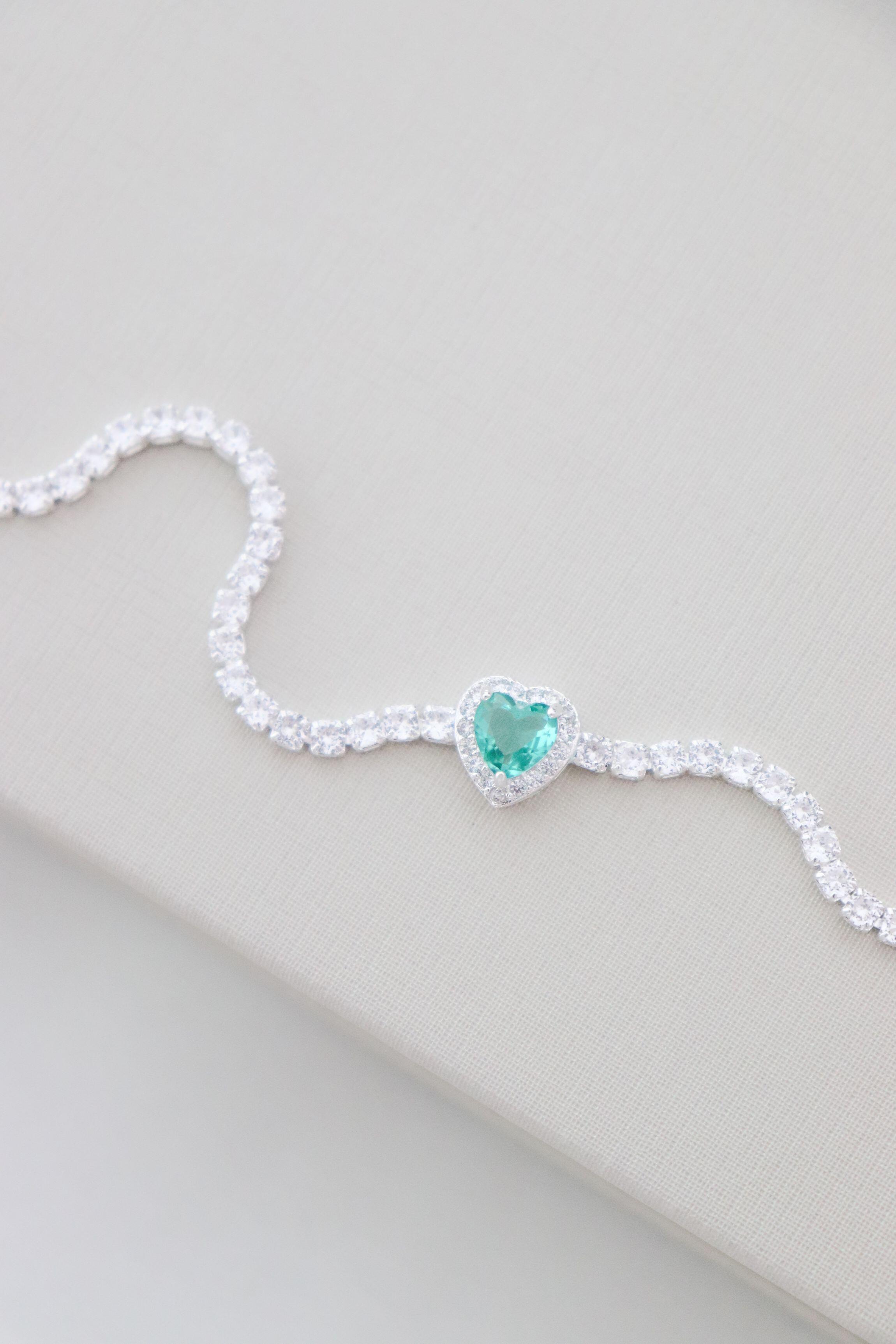 Pulseira riviera coração cravejado turmalina - Prata cod1168