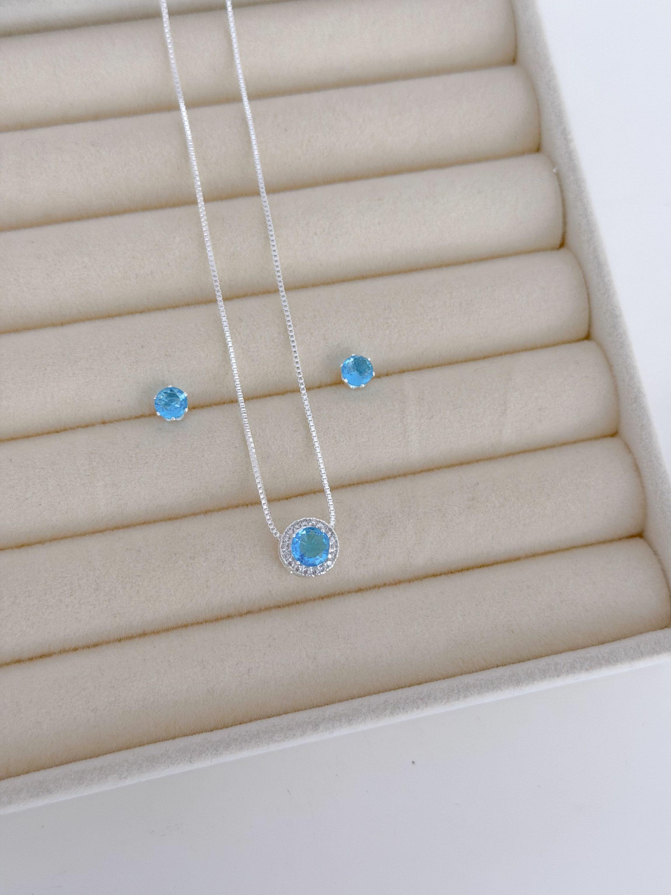 Conjunto shine azul - Prata cod095