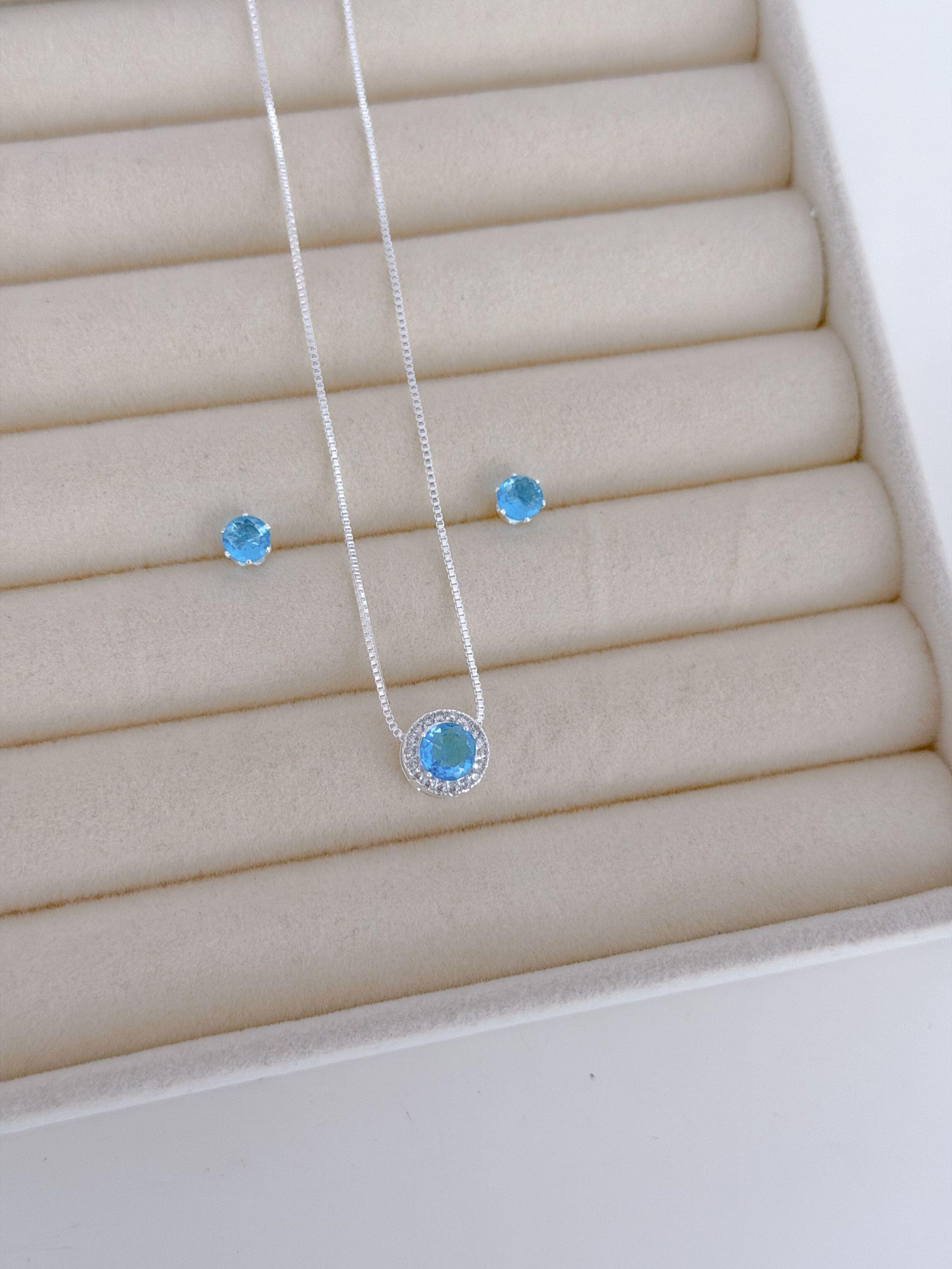 Conjunto shine azul - Prata cod095