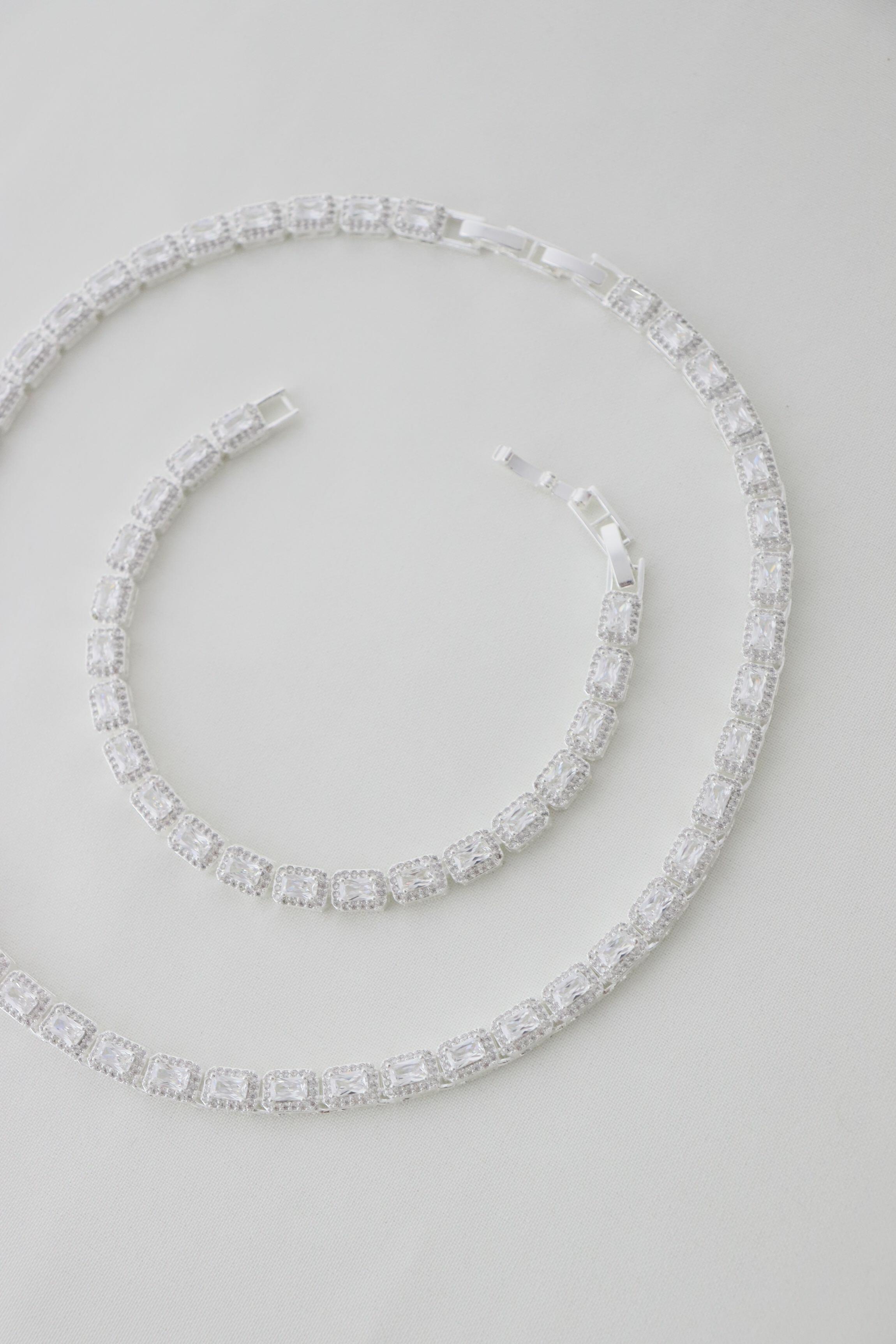 Pulseira inspired quadrados zircônias 16cm - Prata cod1461