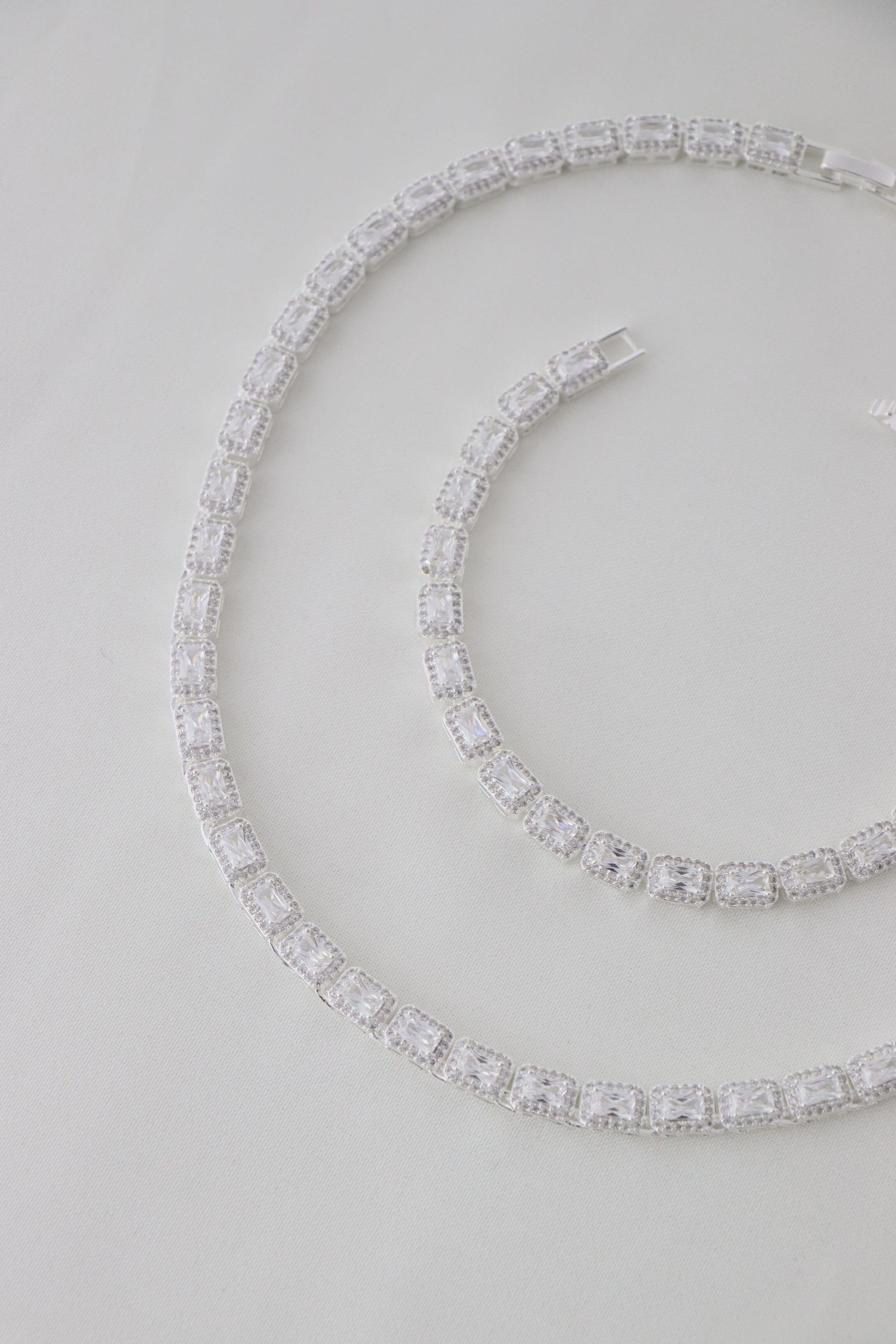 Pulseira inspired quadrados zircônias 16cm - Prata cod1461