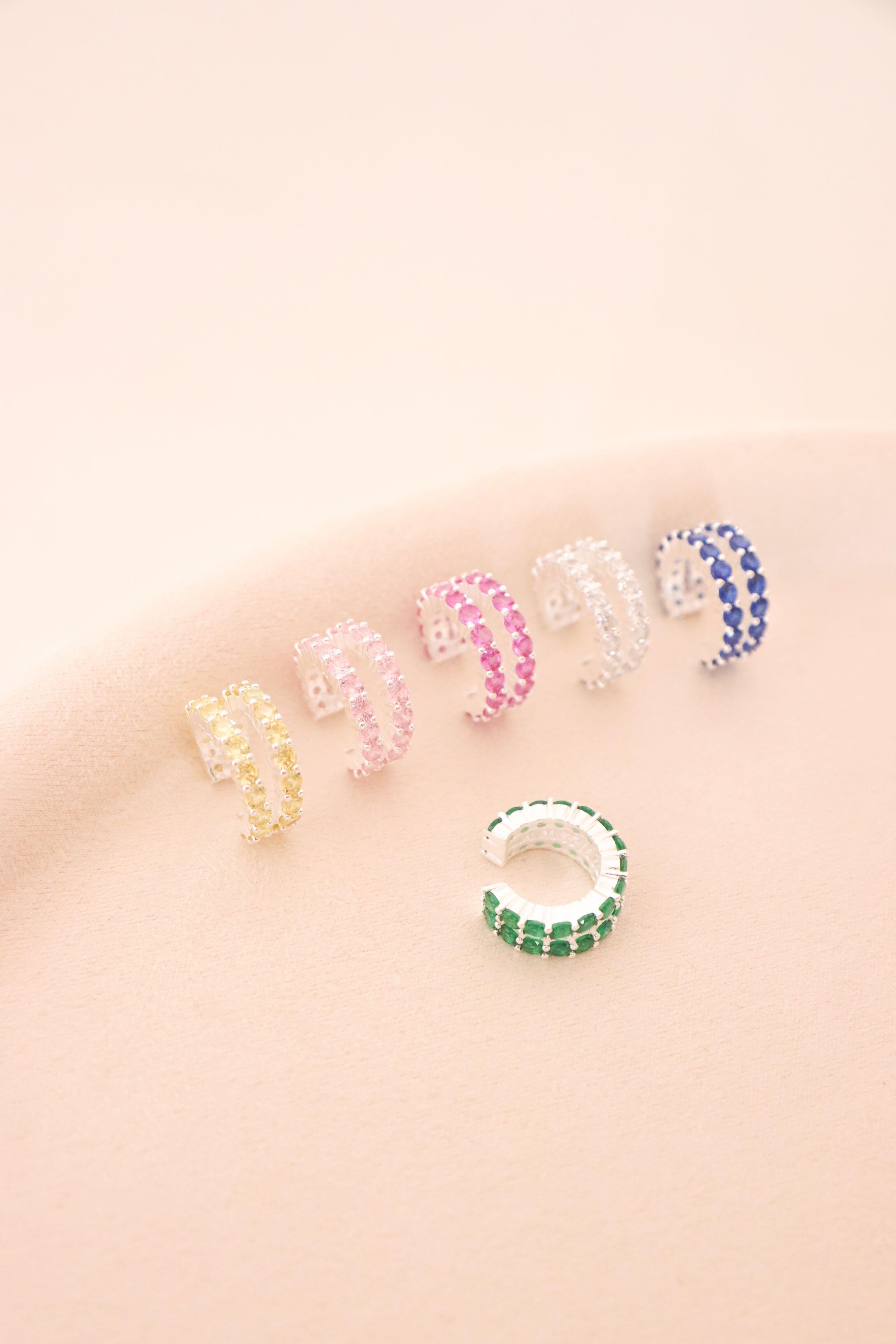 Piercing fake dois fios zirconias fino - Prata cod043