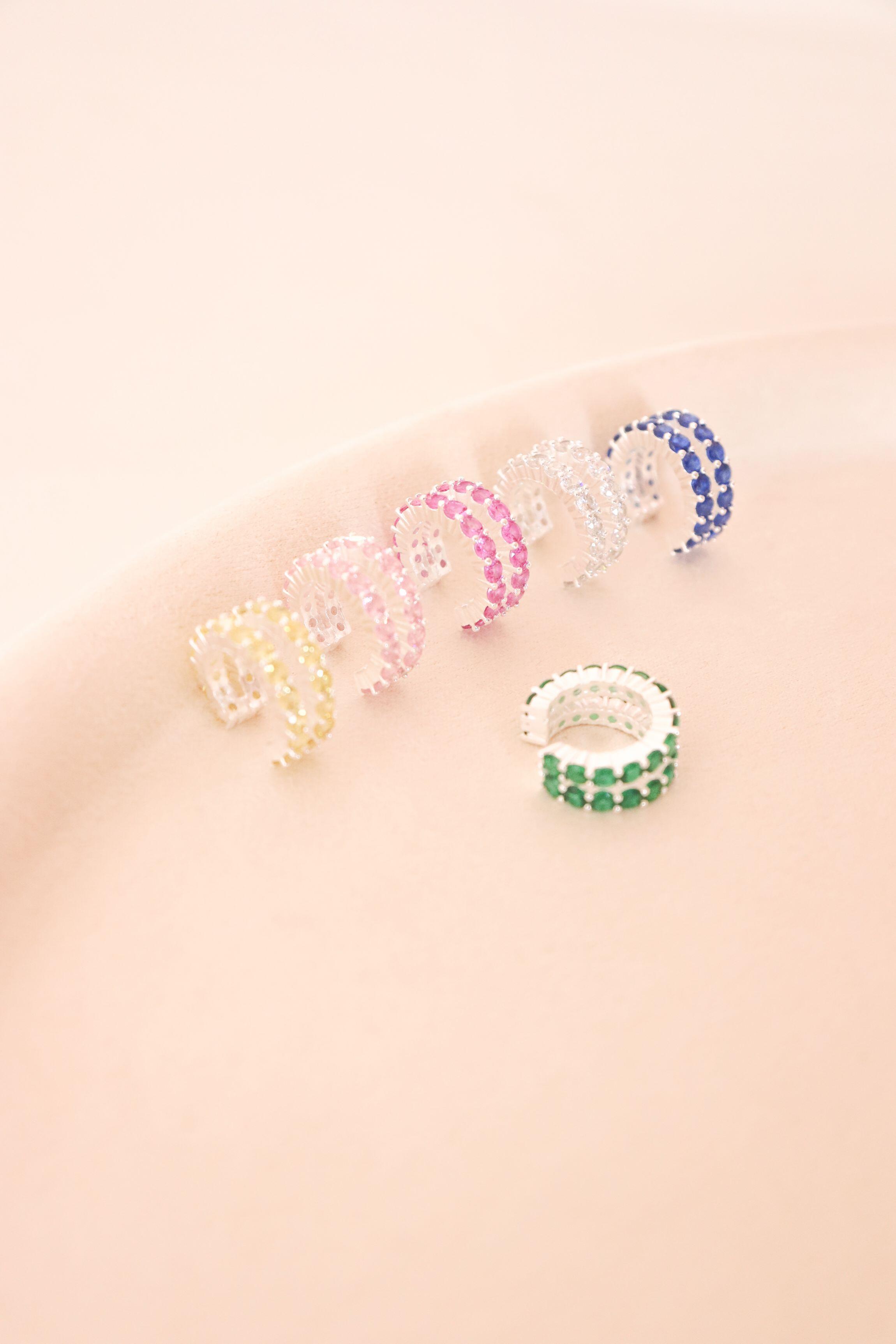 Piercing fake dois fios zirconias fino - Prata cod043