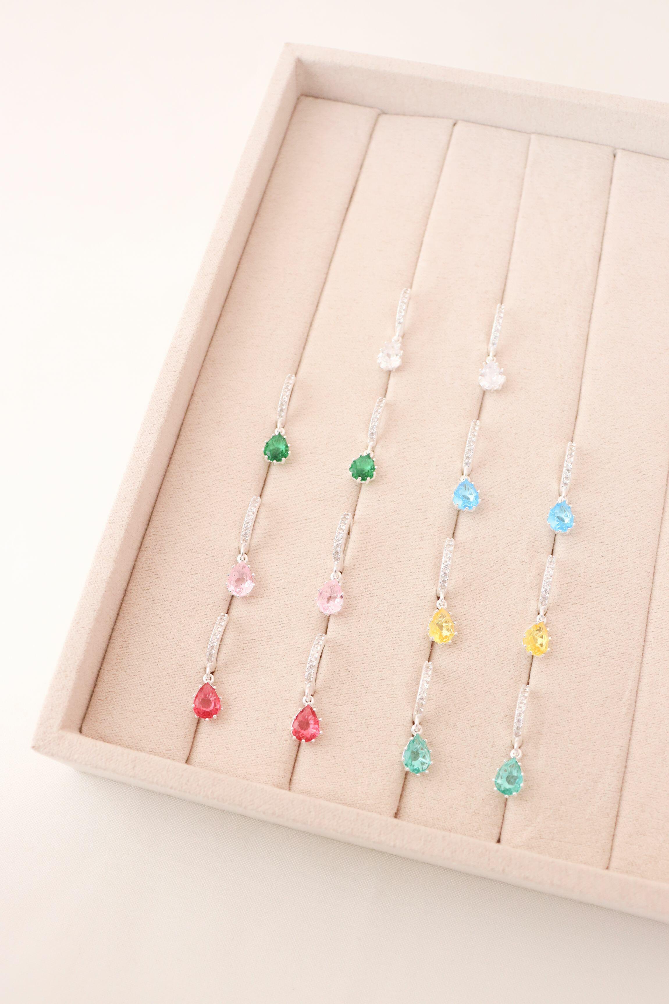 Argolinha cravejada Jade gota - Prata cod431