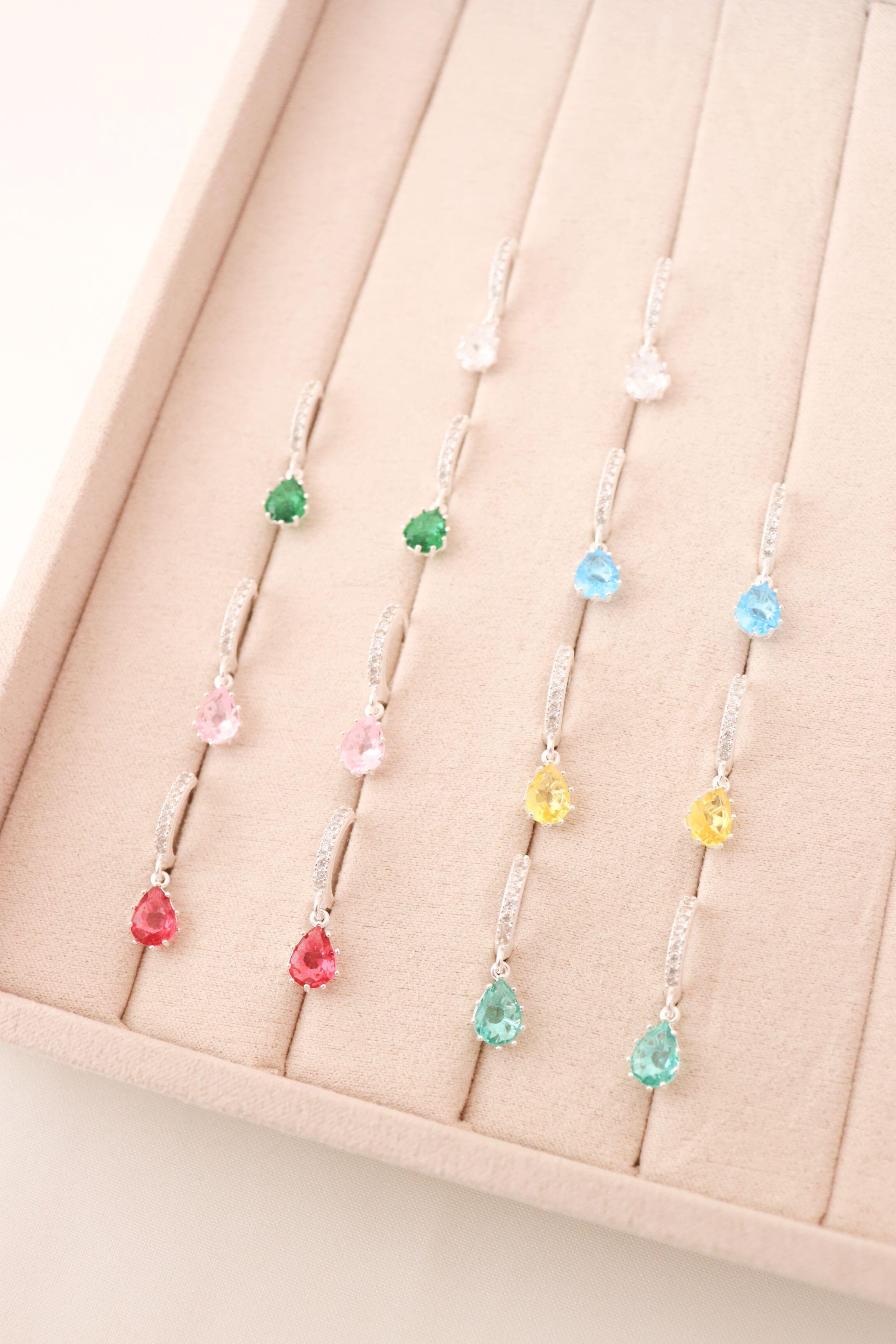 Argolinha cravejada Jade gota - Prata cod431