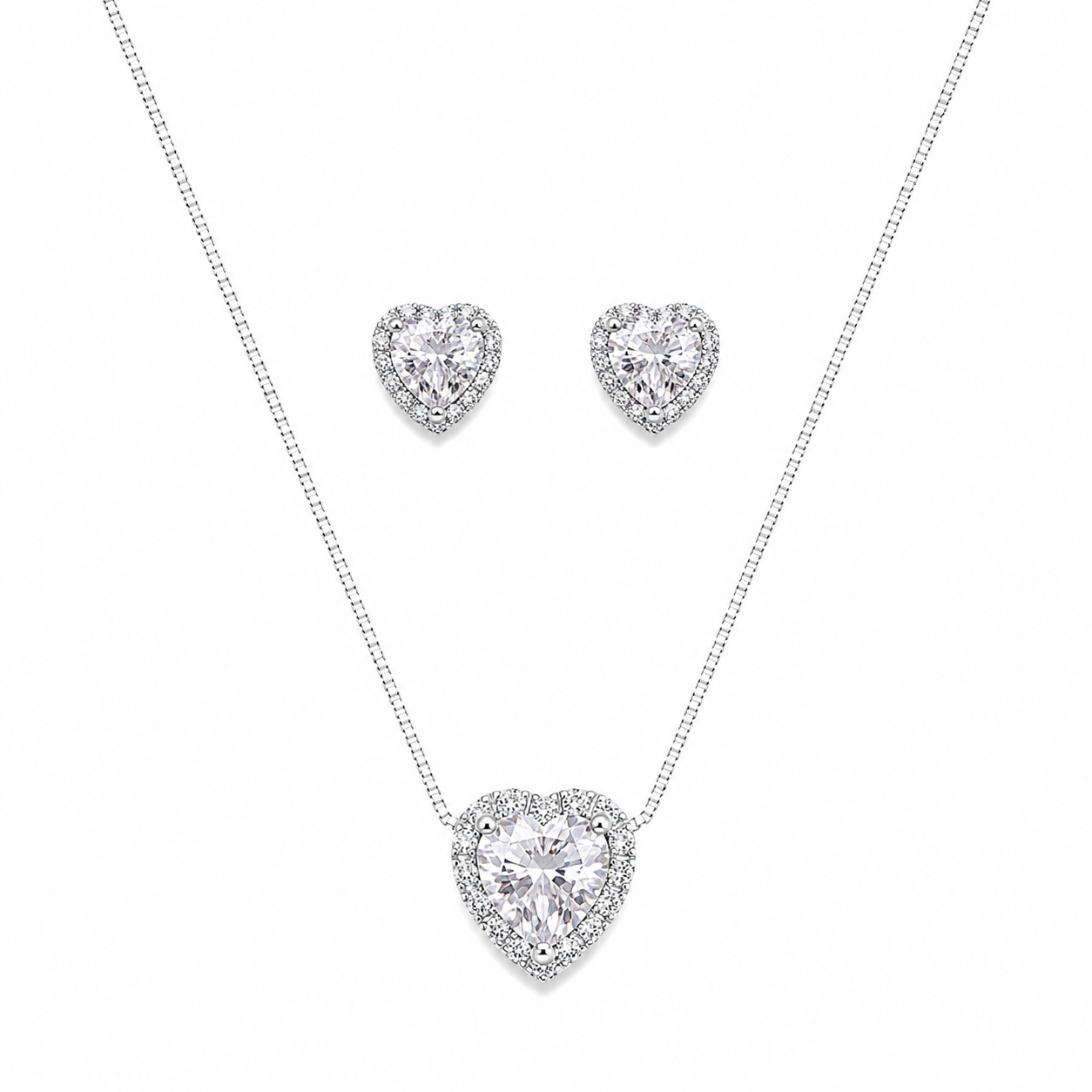 Conjunto coração cravejado cristal - Prata cod1496