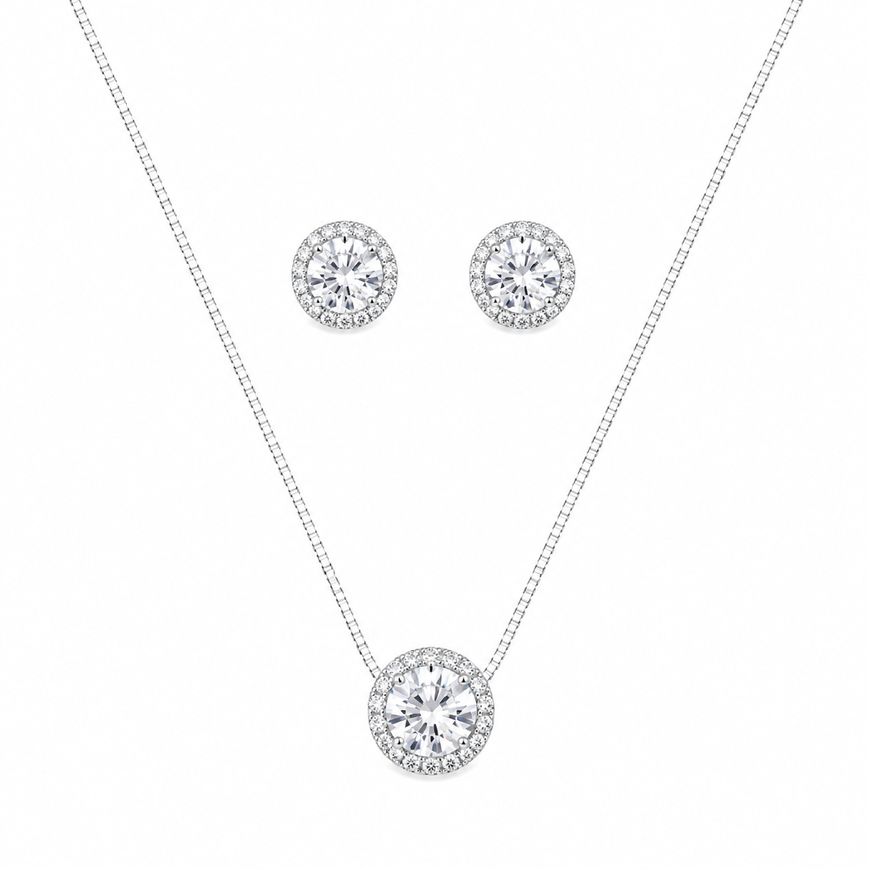 Conjunto redondo cravejado cristal - Prata cod977