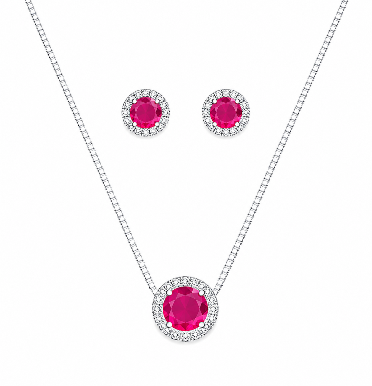 Conjunto redondo cravejado fucsia - Prata cod988