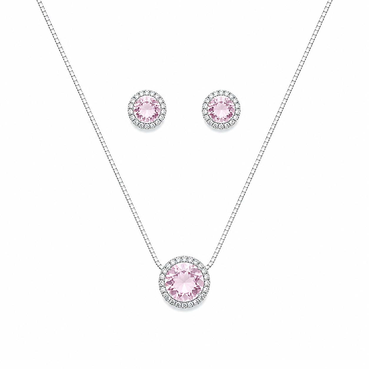 Conjunto redondo cravejado rosa claro - Prata cod533