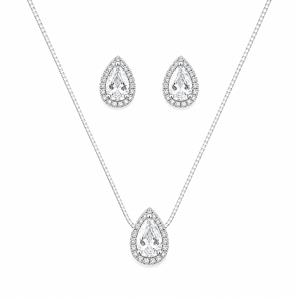 Conjunto gota cravejada cristal - Prata cod1041