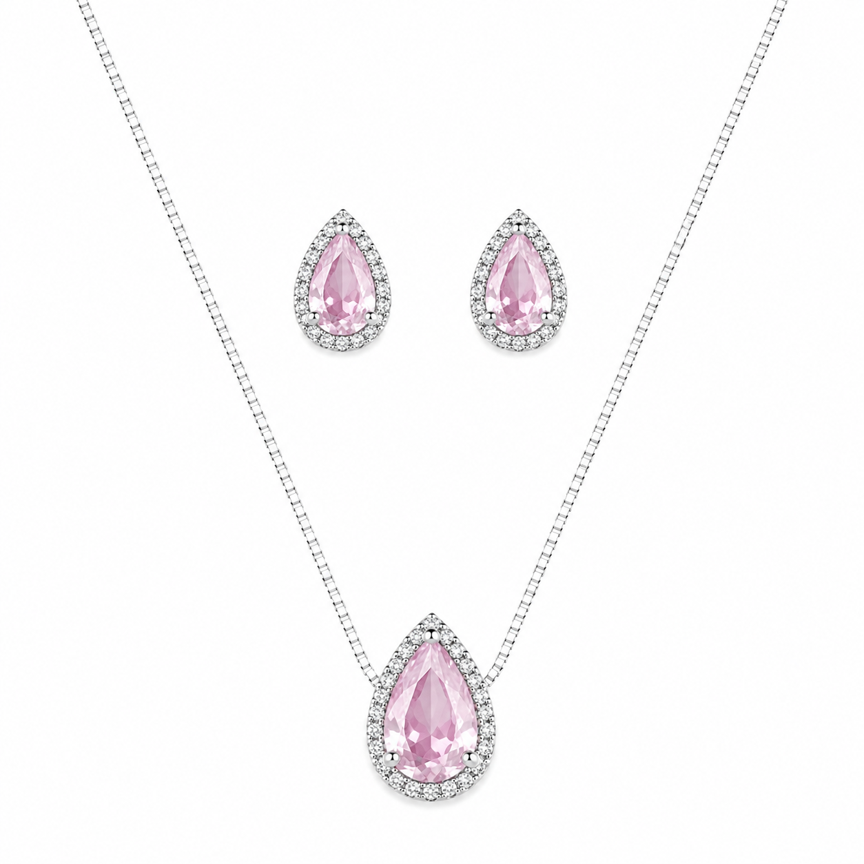 Conjunto gota cravejada rosa claro - Prata cod1052