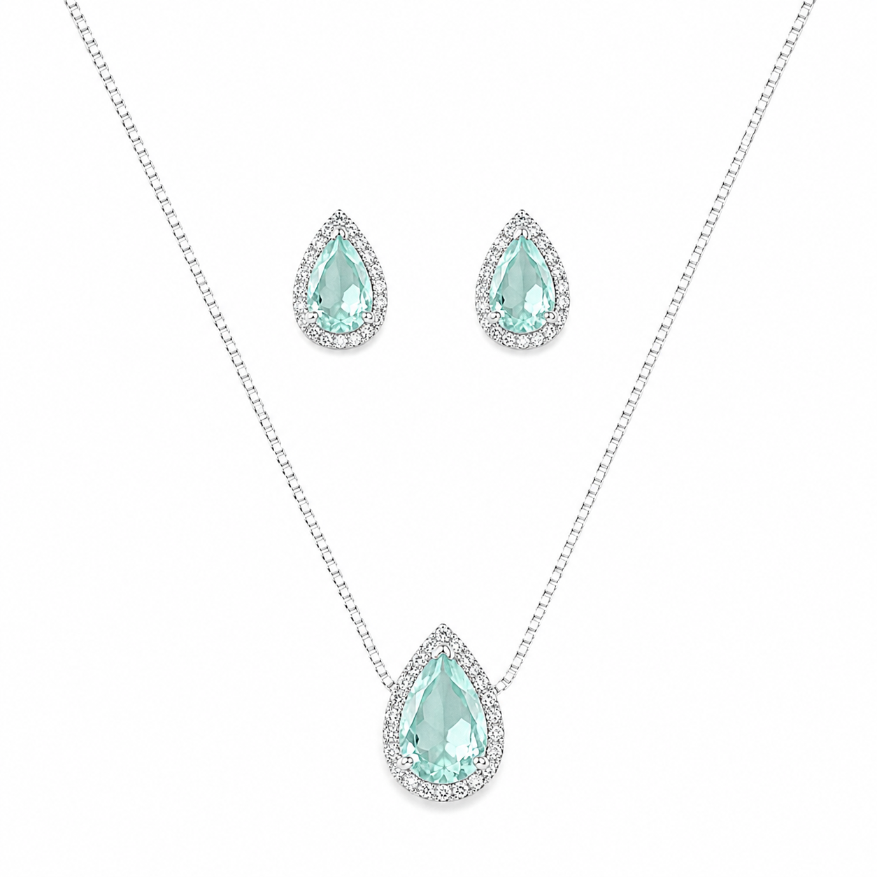Conjunto gota cravejada verde claro - Prata cod1099
