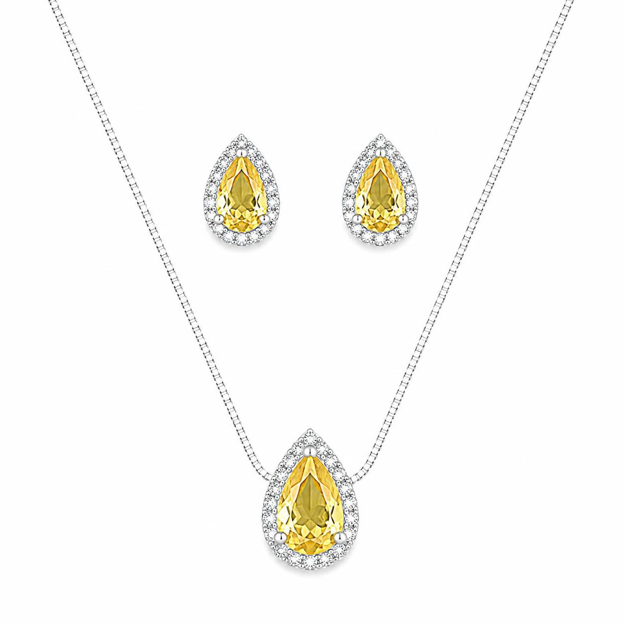 Conjunto gota cravejada amarela - Prata cod944