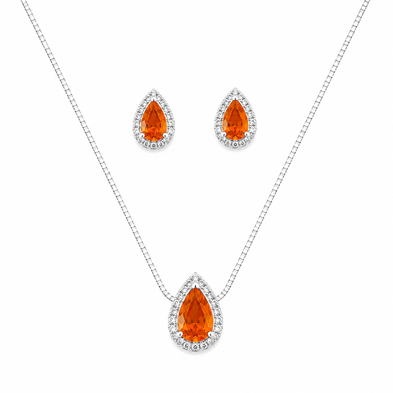 Conjunto gota cravejada laranja - Prata cod1100