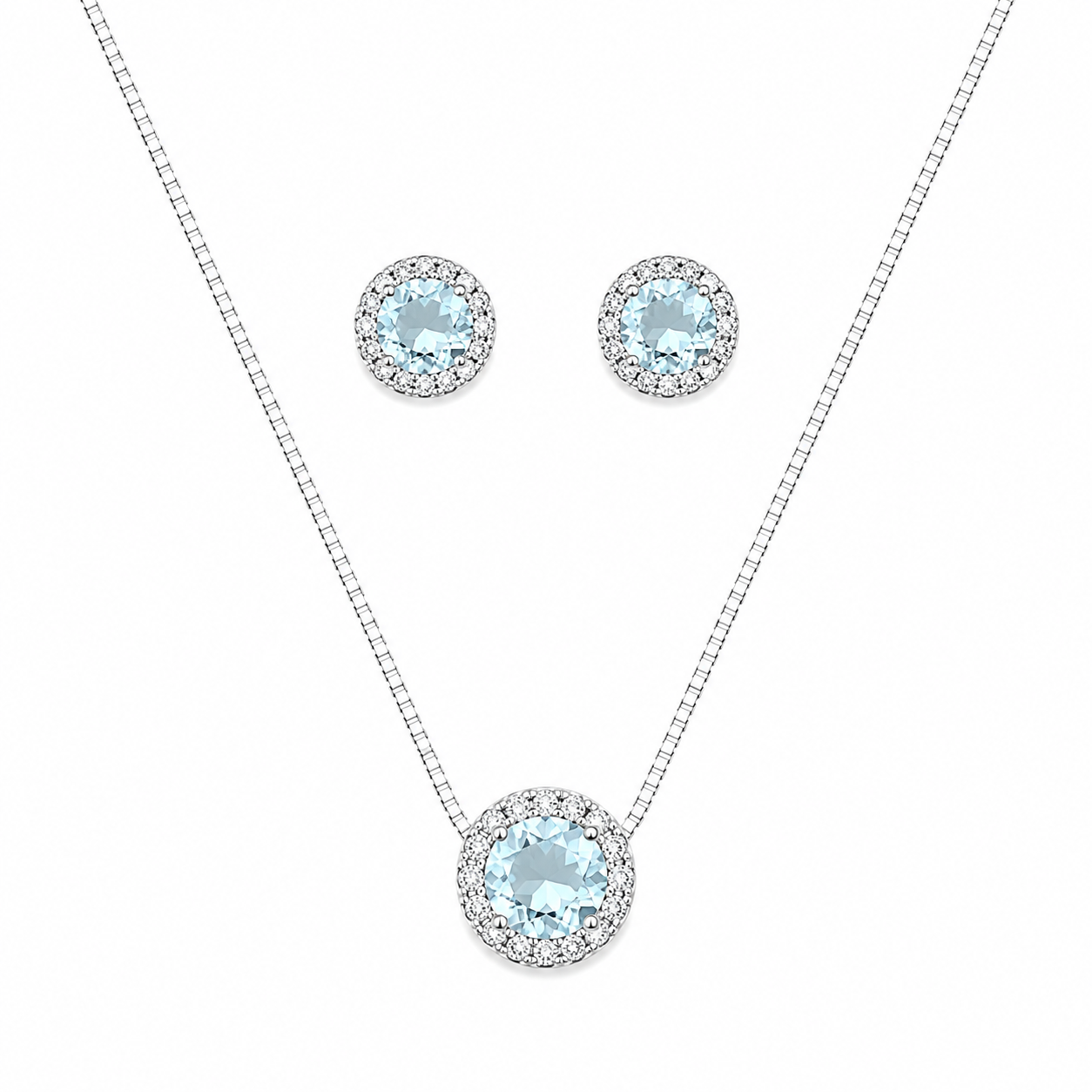 Conjunto redondo cravejado azul claro - Prata cod1850