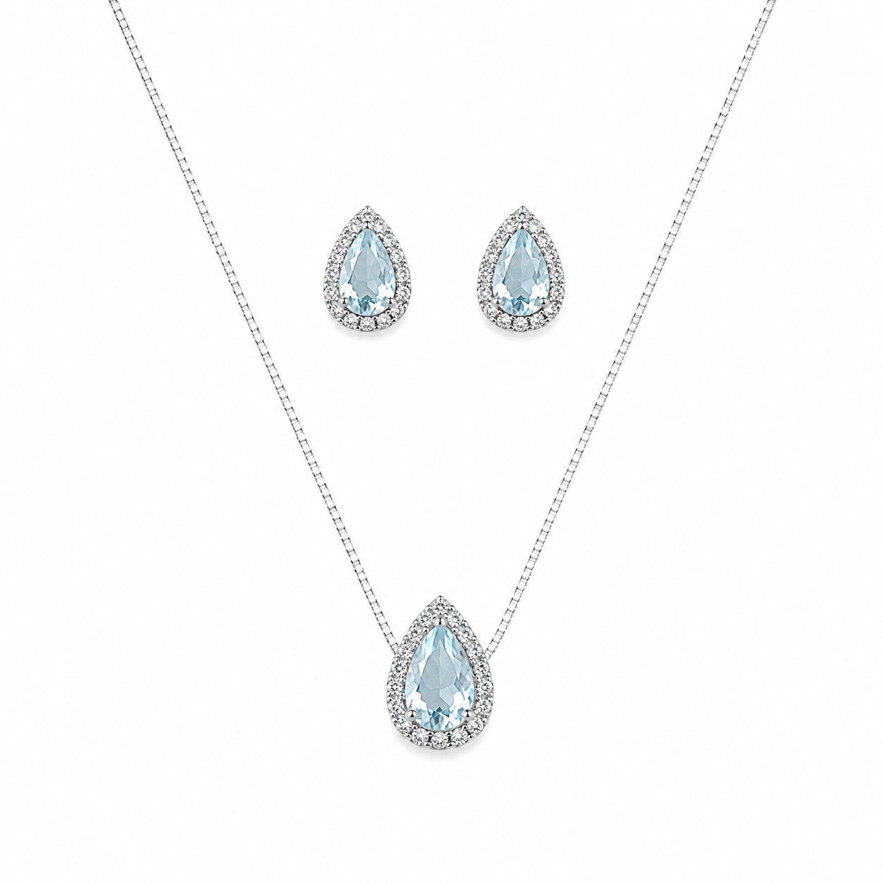 Conjunto gota cravejada azul claro - Prata cod1859