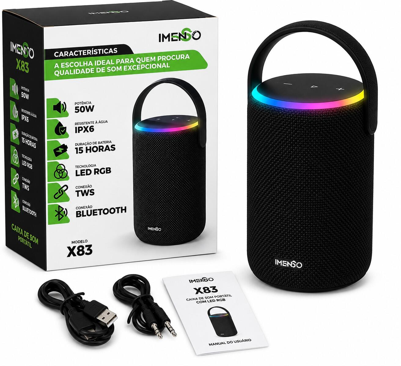 Caixa De Som IMENSO IMS-X83 Led RGB TWS