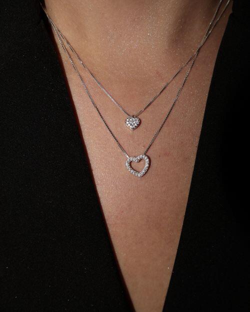Colar de Prata Coração Cravejado Amor