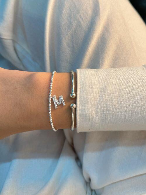 Bracelete Rígido de Prata Bolinhas Liso