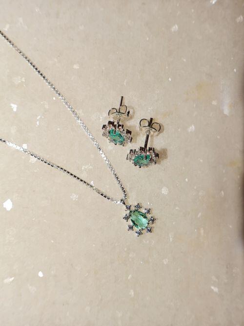 Conjunto de Prata Gota Turmalina com Zircônias