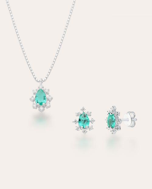 Conjunto de Prata Gota Turmalina com Zircônias