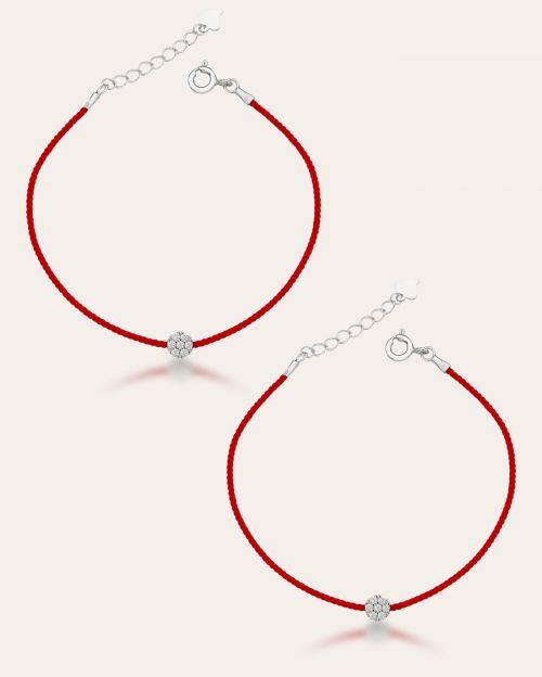 Conjunto de Prata Pulseira Fio Vermelho