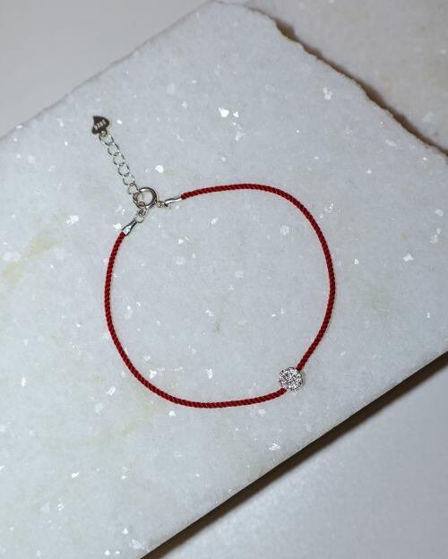 Conjunto de Prata Pulseira Fio Vermelho