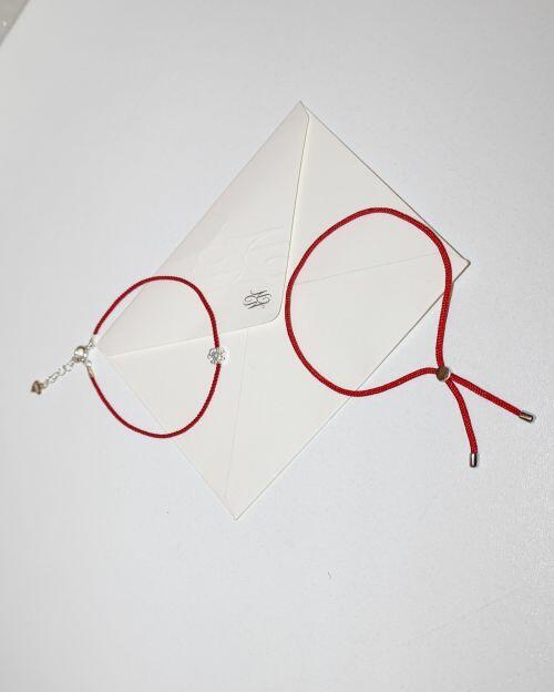 Conjunto de Prata Pulseira Fio Vermelho
