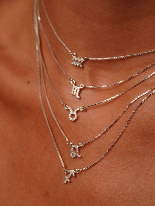 Colar de Prata Signo Cravejado - 12 Signos