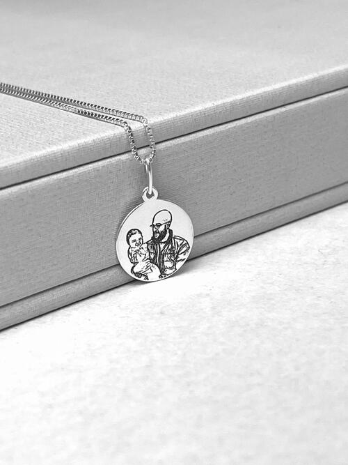 Colar de Prata Masculino Medalha Redonda Personalizada 2 fotos