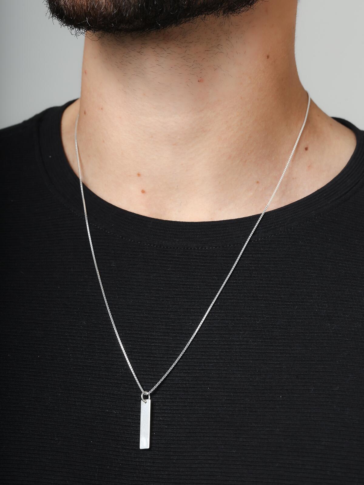 Colar de Prata Masculino Medalha Retangular Personalizada
