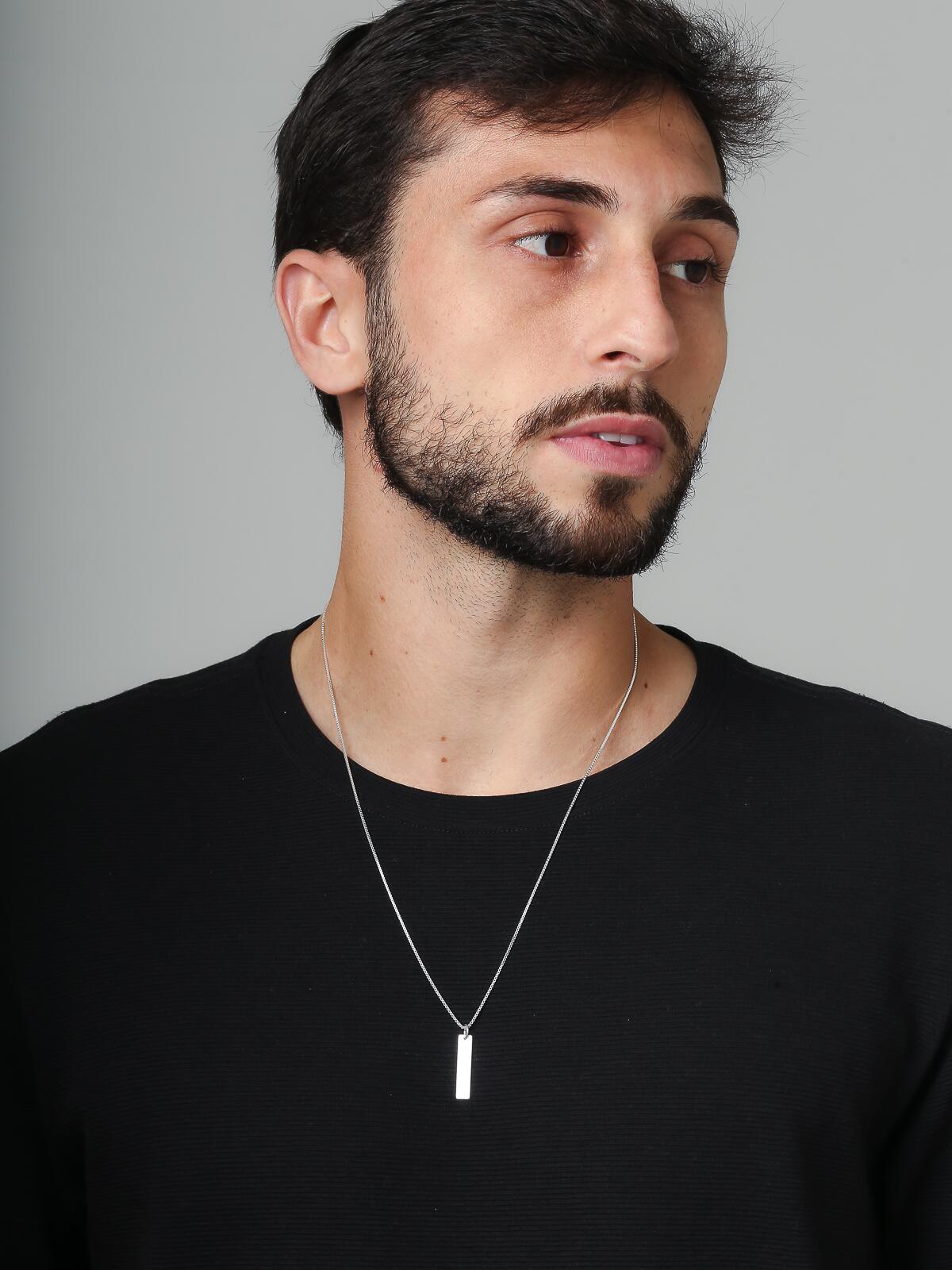 Colar de Prata Masculino Medalha Retangular Personalizada