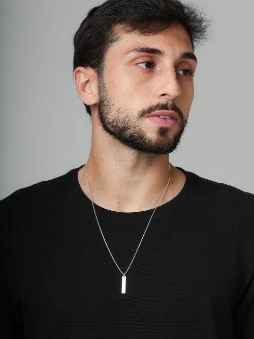Colar de Prata Masculino Medalha Retangular Personalizada