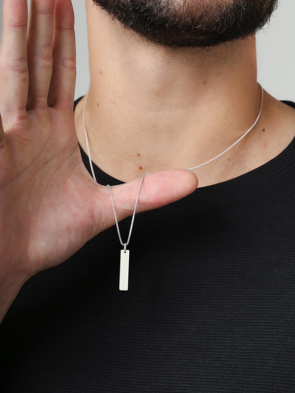 Colar de Prata Masculino Medalha Retangular Personalizada