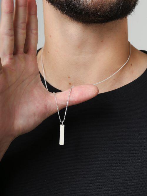 Colar de Prata Masculino Medalha Retangular Personalizada