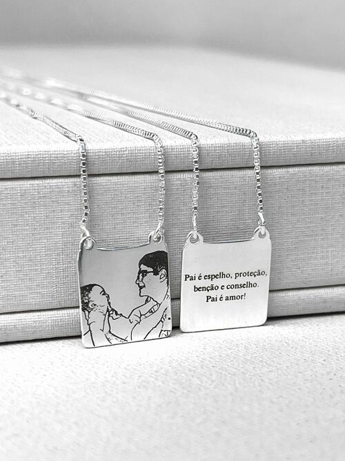 Escapulário de Prata Masculino Personalizado com 2 Fotos ou Frase