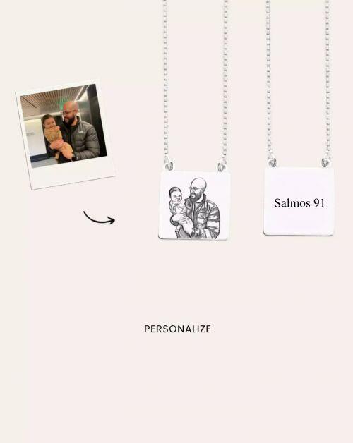 Escapulário de Prata Masculino Personalizado com 2 Fotos ou Frase