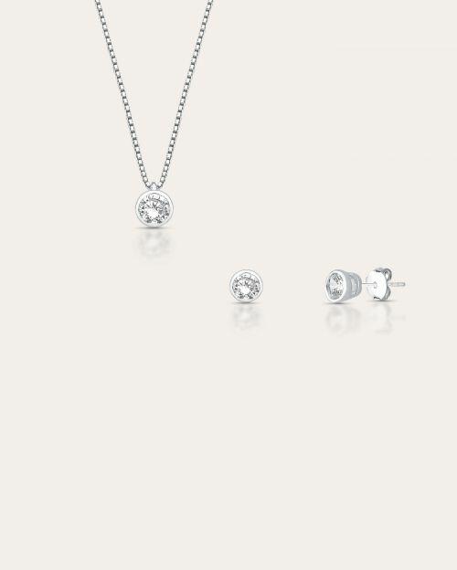 Conjunto Colar e Brinco de Prata com Zircônia
