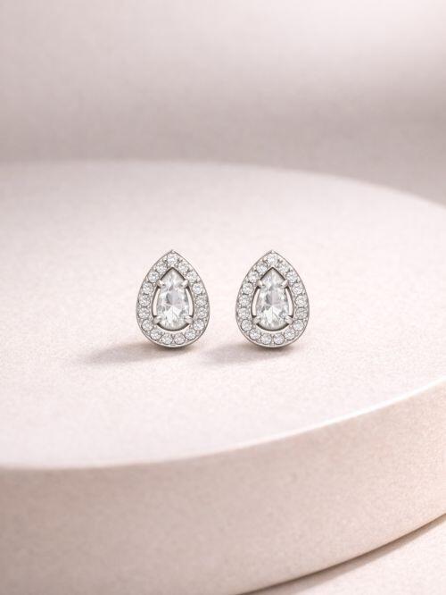 Conjunto Colar e Brinco Gota com Moldura de Prata