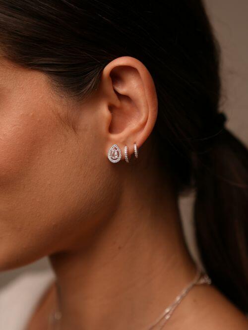 Conjunto Colar e Brinco Gota com Moldura de Prata