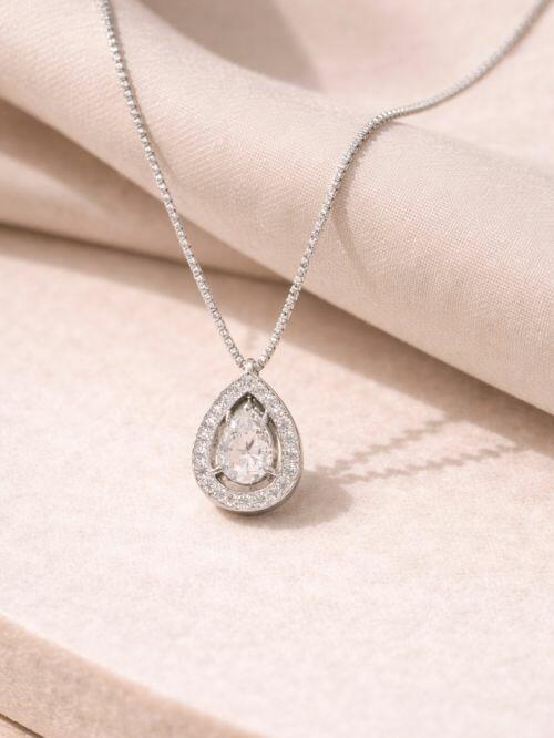 Conjunto Colar e Brinco Gota com Moldura de Prata