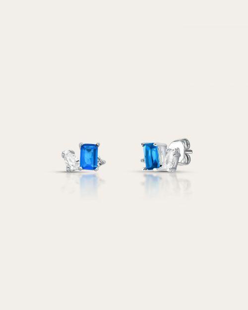 Brinco de Prata Essencial Azul e Gota Cristal