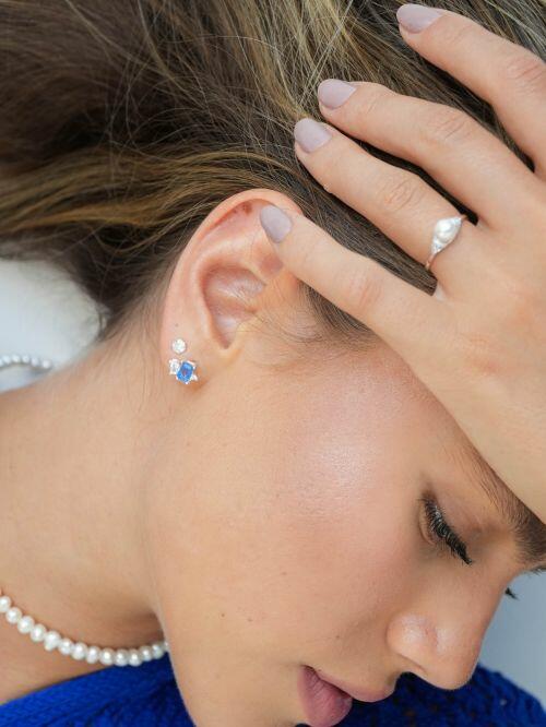 Brinco de Prata Essencial Azul e Gota Cristal