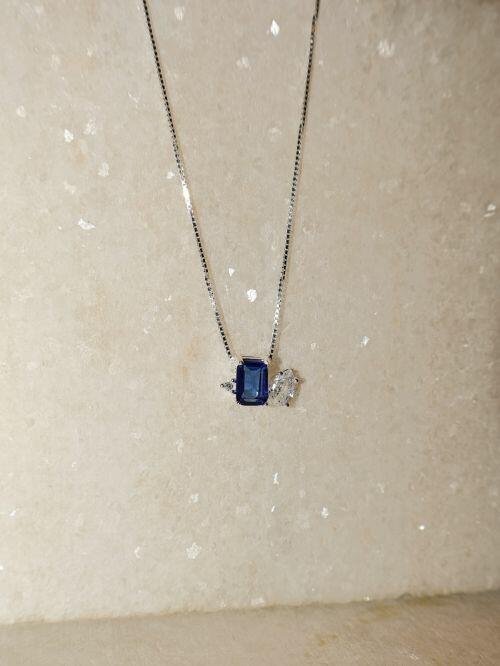 Colar de Prata Essencial Azul e Gota Cristal