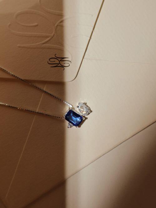 Colar de Prata Essencial Azul e Gota Cristal