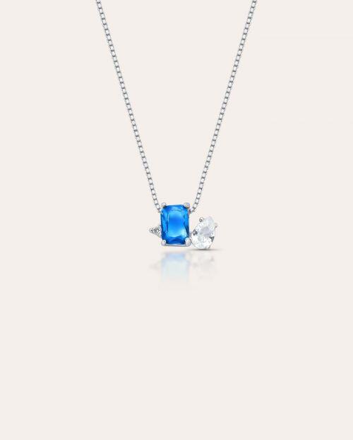 Colar de Prata Essencial Azul e Gota Cristal