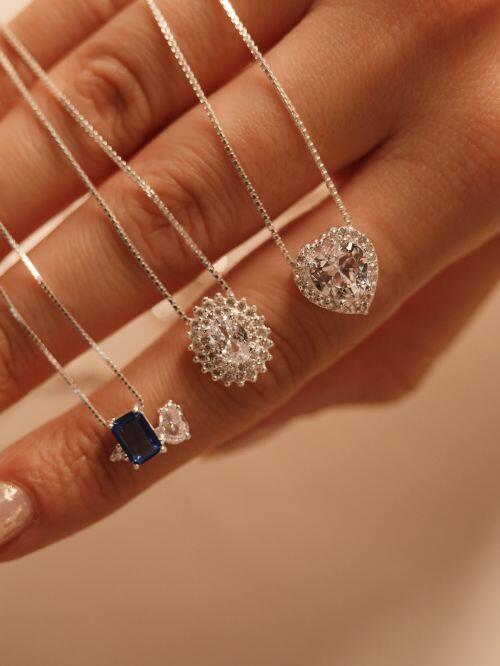 Colar de Prata Essencial Azul e Gota Cristal