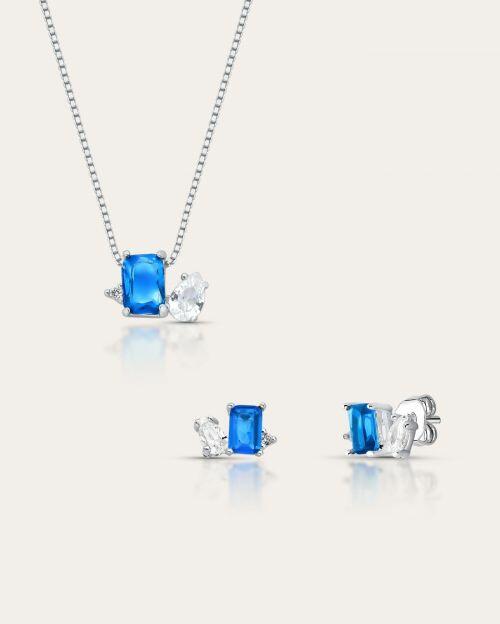 Conjunto Colar e Brinco Essencial Azul e Gota Cristal