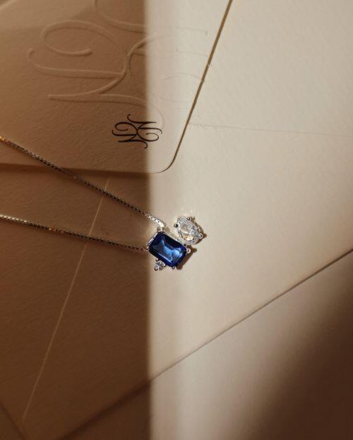 Conjunto Colar e Brinco Essencial Azul e Gota Cristal