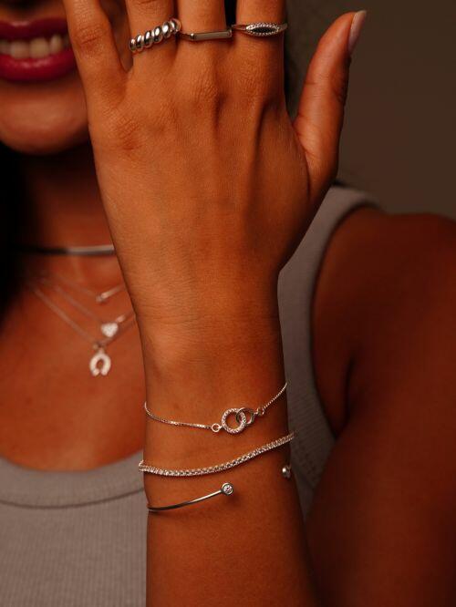 Bracelete de Prata Cravejado com Pontos de Luz
